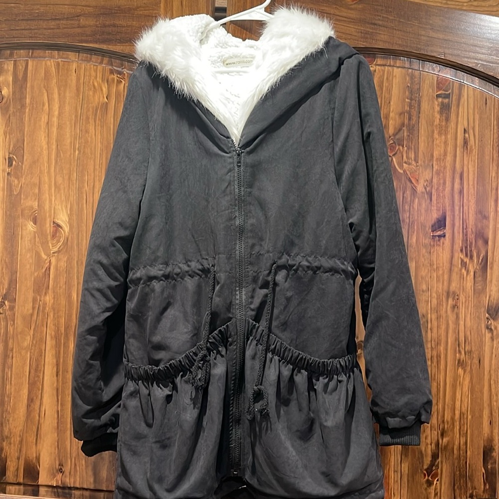 Black faux fur coat